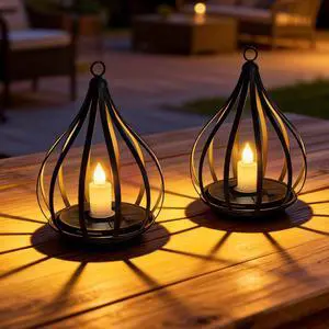 2 Pack Hanging Solar Lanterns with Realistic Flickering Flame 2 Pack Hanging Solar Lanterns with Realistic Flickering Flame