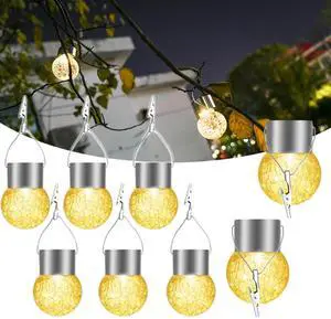 8 Pack Cracked Glass Hanging Ball Lights with Handle 8 Pack Cracked Glass Hanging Ball Lights with Handle