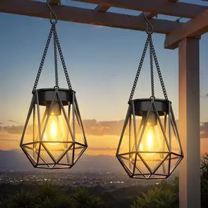 Solar Lights - 2 Pack Hanging Garden Lanterns Solar Lights - 2 Pack Hanging Garden Lanterns