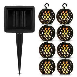 8pc Solar Ball Rattan Flame Effect LED String Hanging Lights 8pc Solar Ball Rattan Flame Effect LED String Hanging Lights