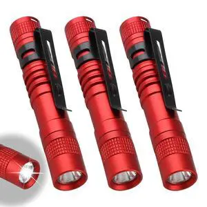 Mini Flashlight, AAA Small Pen Light with Clip, Portable 500lm Pocket Pen Flashlight for Inspection Repair Outdoor Emergency (3 Pack, Red, 3.5") Mini Flashlight, AAA Small Pen Light with Clip, Portable 500lm Pocket Pen Flashlight for Inspection Repair Outdoor Emergency (3 Pack, Red, 3.5")