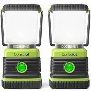 Consciot LED Battery Powered Camping Lantern, 1000LM, 4 Light Modes, IPX4 Waterproof Portable Tent Flashlight for Power Outages, Emergency, Hurricane, Hiking, Light Green, 2-Pack Consciot LED Battery Powered Camping Lantern, 1000LM, 4 Light Modes, IPX4 Waterproof Portable Tent Flashlight for Power Outages, Emergency, Hurricane, Hiking, Light Green, 2-Pack