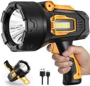MIXILIN Rechargeable Spotlight 2,000,000 Lumens, Super Bright LED Spotlight Flashlight Outdoor with COB Light & Foldable Tripod, Long Lasting Large Handheld Spot Light for Boating Camping MIXILIN Rechargeable Spotlight 2,000,000 Lumens, Super Bright LED Spotlight Flashlight Outdoor with COB Light & Foldable Tripod, Long Lasting Large Handheld Spot Light for Boating Camping