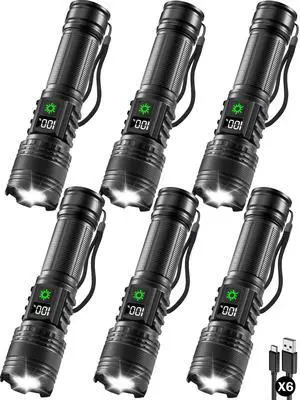 6Pack Rechargeable Flashlights High Lumens, LED Flashlight Rechargeable with LCD Digital Display, 5Modes Adjustable Flash Light, Super Bright Flashlight Powerful, Tactical Flashlights for Home 6Pack Rechargeable Flashlights High Lumens, LED Flashlight Rechargeable with LCD Digital Display, 5Modes Adjustable Flash Light, Super Bright Flashlight Powerful, Tactical Flashlights for Home