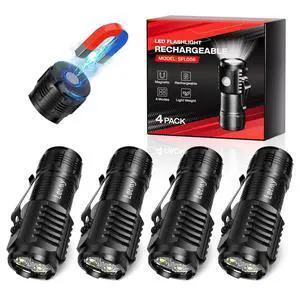 LETMY Rechargeable Mini Flashlights with Magnetic Base, 4 Pack Bright 3 LED Flash Lights, Small EDC Flashlight with Belt Clip, 4 Modes Portable Rechargeable Flashlights for Emergency Camping Home LETMY Rechargeable Mini Flashlights with Magnetic Base, 4 Pack Bright 3 LED Flash Lights, Small EDC Flashlight with Belt Clip, 4 Modes Portable Rechargeable Flashlights for Emergency Camping Home