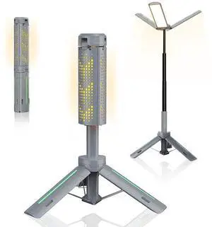 Rechargeable 8000mAh Camping and Work Light with Adjustable Stand 3.4 ft, 3000 Lumen Cordless Work Light Featuring 3 Adjustable Heads, Dimmable Emergency Flashlight with Telescopic Tripod Rechargeable 8000mAh Camping and Work Light with Adjustable Stand 3.4 ft, 3000 Lumen Cordless Work Light Featuring 3 Adjustable Heads, Dimmable Emergency Flashlight with Telescopic Tripod