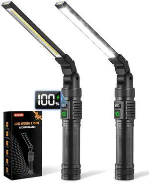 2Pack Magnetic Rechargeable LED Work Light/Flashlight for Mechanics | All Aluminum, 1500 High Lumens, Digital Display, 7 Modes, 360° Rotation, for Car Repairing, Emergency, Gifts for Father 2Pack Magnetic Rechargeable LED Work Light/Flashlight for Mechanics | All Aluminum, 1500 High Lumens, Digital Display, 7 Modes, 360° Rotation, for Car Repairing, Emergency, Gifts for Father