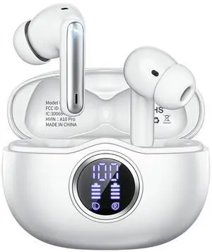 Wireless Earbuds, Bluetooth 5.3 Headphones HiFi Stereo 50H Playback LED Digital Display Ear Buds with ENC Noise Canceling Headset, IPX7 Waterproof Earphones for Gym/Running/Work(White) Wireless Earbuds, Bluetooth 5.3 Headphones HiFi Stereo 50H Playback LED Digital Display Ear Buds with ENC Noise Canceling Headset, IPX7 Waterproof Earphones for Gym/Running/Work(White)