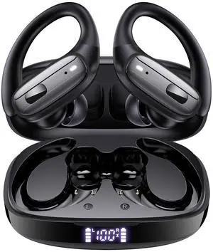 LEEMC Wireless Earbuds, Bluetooth Headphones 5.4, 80Hr Playtime Ear Buds with Hooks for Sports, Noise Canceling, LED Display, IPX7 Waterproof Earphones for Workout Running, Black LEEMC Wireless Earbuds, Bluetooth Headphones 5.4, 80Hr Playtime Ear Buds with Hooks for Sports, Noise Canceling, LED Display, IPX7 Waterproof Earphones for Workout Running, Black