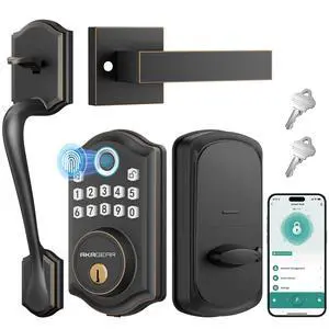 AkaGear DS10 Pro Keyless Entry Door Lock with Handle Set, Smart Front Door Locks Set, Electronic Keypad, Fingerprint Deadbolt, Bluetooth APP Control, Auto-Lock & One Touch Locking, Oil Rubbed Bronze AkaGear DS10 Pro Keyless Entry Door Lock with Handle Set, Smart Front Door Locks Set, Electronic Keypad, Fingerprint Deadbolt, Bluetooth APP Control, Auto-Lock & One Touch Locking, Oil Rubbed Bronze