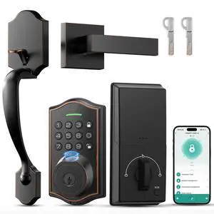 Keyless Entry Door Lock with Handle,Fingerprint Smart Front Door Lock Set,APP Control, Electronic Keypad Deadbolt with Lever Handle, Anti-Peeping, Auto Lock, Easy Install, Oil Rubbed Bronze Keyless Entry Door Lock with Handle,Fingerprint Smart Front Door Lock Set,APP Control, Electronic Keypad Deadbolt with Lever Handle, Anti-Peeping, Auto Lock, Easy Install, Oil Rubbed Bronze