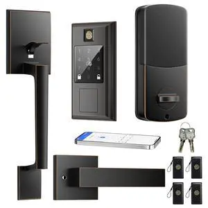 Fingerprint Smart Lock & Front Door Handle Set, Keyless Entry Door Lock with Handle, Auto-Lock, Smart Front Door Lock Set, Bluetooth APP Control, Touchscreen Keypad, Easy Install, Oil Rubbed Bronze Fingerprint Smart Lock & Front Door Handle Set, Keyless Entry Door Lock with Handle, Auto-Lock, Smart Front Door Lock Set, Bluetooth APP Control, Touchscreen Keypad, Easy Install, Oil Rubbed Bronze