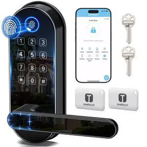 Bluetooth Fingerprint Smart Lock with Handle & Keypad Fits Most US Doors, DIY Install, Keyless Entry: Code, FOB, Auto-Lock. Ideal for Home, Airbnb, Rental, Kids, Seniors. Alexa & Google Compatible Bluetooth Fingerprint Smart Lock with Handle & Keypad Fits Most US Doors, DIY Install, Keyless Entry: Code, FOB, Auto-Lock. Ideal for Home, Airbnb, Rental, Kids, Seniors. Alexa & Google Compatible