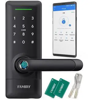Yamiry Smart Door Lock, Biometric Fingerprint, Keyless Entry, App Control, 6 Ways to Unlock, DIY Installation, Black Yamiry Smart Door Lock, Biometric Fingerprint, Keyless Entry, App Control, 6 Ways to Unlock, DIY Installation, Black