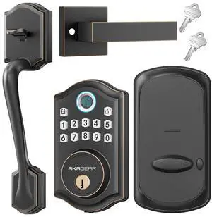 AkaGear DS10 Keyless Entry Door Lock with Handle Set - Fingerprint Deadbolt, Electronic Keypad Deadbolt, Smart Locks for Front Door, Auto-Lock & One Touch Locking - Oil Rubbed Bronze AkaGear DS10 Keyless Entry Door Lock with Handle Set - Fingerprint Deadbolt, Electronic Keypad Deadbolt, Smart Locks for Front Door, Auto-Lock & One Touch Locking - Oil Rubbed Bronze