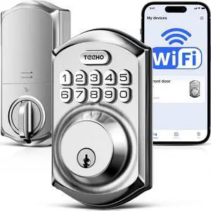 TEEHO TE011W Wi-Fi Keyless Entry Door Lock with Keypad - Smart Deadbolt Lock for Front Door with 2 Keys - Remote Control, Compatible with Alexa & Google, APP Unlock - Easy Installation - Satin Nickel TEEHO TE011W Wi-Fi Keyless Entry Door Lock with Keypad - Smart Deadbolt Lock for Front Door with 2 Keys - Remote Control, Compatible with Alexa & Google, APP Unlock - Easy Installation - Satin Nickel