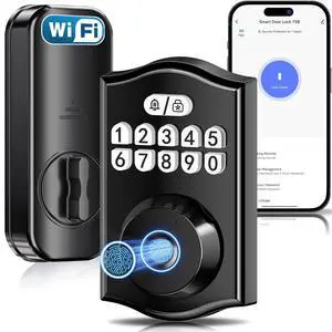 Ulecoce Y58 Deadbolt Smart Lock with Built-in WiFi, 5-in-1 Keyless Entry Fingerprint Door Lock for Front Door, App Control, Auto Lock, 15-Min DIY Install, IP54 Waterproof, Matte Black Ulecoce Y58 Deadbolt Smart Lock with Built-in WiFi, 5-in-1 Keyless Entry Fingerprint Door Lock for Front Door, App Control, Auto Lock, 15-Min DIY Install, IP54 Waterproof, Matte Black