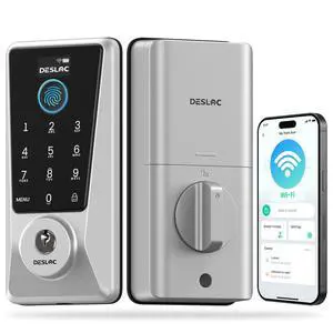 DESLOC WiFi Fingerprint Smart Keypad Door Lock D110 Plus with App Control | Front Door Smart Lock with Remote Access, Voice Control, Visual Display, Backlit, BHMA Grade 3, IP54, Auto-Lock, Silver DESLOC WiFi Fingerprint Smart Keypad Door Lock D110 Plus with App Control | Front Door Smart Lock with Remote Access, Voice Control, Visual Display, Backlit, BHMA Grade 3, IP54, Auto-Lock, Silver