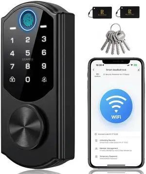 Keyless Entry Door Lock with Built-in WiFi, Fingerprint Smart Lock for Front Door, Touchscreen Keypad Deadbolt, App Remote Control, Auto Lock, Easy Installation Keyless Entry Door Lock with Built-in WiFi, Fingerprint Smart Lock for Front Door, Touchscreen Keypad Deadbolt, App Remote Control, Auto Lock, Easy Installation