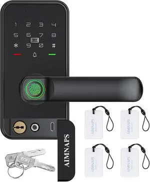 Keyless Entry Door Lock with Handle, Door Locks for Bedroom, Auto Lock, Fingerprint Door Knob with Key, Passcode, Digital Smart Code & Front Handle Sets-Black Keyless Entry Door Lock with Handle, Door Locks for Bedroom, Auto Lock, Fingerprint Door Knob with Key, Passcode, Digital Smart Code & Front Handle Sets-Black
