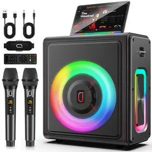 Karaoke Machine, Portable Bluetooth 5.3 Speaker with 2 Wireless Microphones for Adults, 200W Retro Leather PA System with Pitch Correction, Supports TV/TWS/TF Card/USB/AUX/Live (2MICS) Karaoke Machine, Portable Bluetooth 5.3 Speaker with 2 Wireless Microphones for Adults, 200W Retro Leather PA System with Pitch Correction, Supports TV/TWS/TF Card/USB/AUX/Live (2MICS)