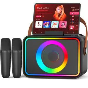 Karaoke Machine for Kids Adults,Portable Bluetooth Speaker with 2 Wireless Microphone with LED Lights, Karaoke Microphone with PA System Supports USB/TF/AUX,Gift for Party (Black) Karaoke Machine for Kids Adults,Portable Bluetooth Speaker with 2 Wireless Microphone with LED Lights, Karaoke Microphone with PA System Supports USB/TF/AUX,Gift for Party (Black)