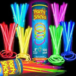 PartySticks Glow Sticks Party Supplies 100pk - 8 Inch Glow in the Dark Light Up Sticks Party Favors, Glow Party Decorations, Neon Party Glow Necklaces and Glow Bracelets with Connectors PartySticks Glow Sticks Party Supplies 100pk - 8 Inch Glow in the Dark Light Up Sticks Party Favors, Glow Party Decorations, Neon Party Glow Necklaces and Glow Bracelets with Connectors