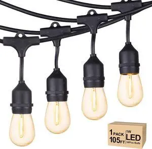 Svater Outdoor String Lights Led, 105FT Commercial Grade Patio Lights with 1W Dimmable S14 Shatterproof Bulbs, Warm White and Weatherproof Strand - UL Listed Heavy-Duty Café Lights, Market Lights | Pa Svater Outdoor String Lights Led, 105FT Commercial Grade Patio Lights with 1W Dimmable S14 Shatterproof Bulbs, Warm White and Weatherproof Strand - UL Listed Heavy-Duty Café Lights, Market Lights | Pa