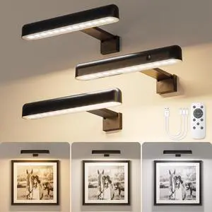 Picture Light for Wall, Cordless Rechargeable Picture Light, 3 Pack Black | 3 Color Temperatures Rechargable Picture Light Battery Operated, Cordless Picture Light with Remote, Art Light for Paintings Picture Light for Wall, Cordless Rechargeable Picture Light, 3 Pack Black | 3 Color Temperatures Rechargable Picture Light Battery Operated, Cordless Picture Light with Remote, Art Light for Paintings