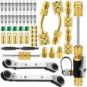 Tujoe MGAVCT Mega Flow Vacuum-Rated Valve Core Remover Installer Tool with Refrigeration Repair Wrench Dual Size3/81/4 5/16''3/16''Port Service Ratchet Wrench with Hex Bit Adapter and Valve Core Tujoe MGAVCT Mega Flow Vacuum-Rated Valve Core Remover Installer Tool with Refrigeration Repair Wrench Dual Size3/81/4 5/16''3/16''Port Service Ratchet Wrench with Hex Bit Adapter and Valve Core