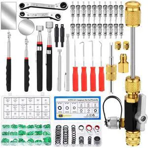 Dual Head HVAC Valve Core Remover Installer Tool and HVAC Service Wrench Set with Hex Bit Adapter, R22 R12 R407 R410 R404 R32 Adapters, Magnetic Tool Set Pick up Rod and Inspection Mirror Dual Head HVAC Valve Core Remover Installer Tool and HVAC Service Wrench Set with Hex Bit Adapter, R22 R12 R407 R410 R404 R32 Adapters, Magnetic Tool Set Pick up Rod and Inspection Mirror