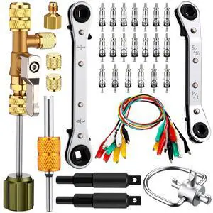 32 Pcs Valve Core Remover Installer Tool HVAC Service Wrenches and Locking Caps Key Set with Hexagonal Bit Adapters Dual Size 1/4'' 5/16'' 3/8'' 3/16''Port with Adapter Cord Crocodile Clips 32 Pcs Valve Core Remover Installer Tool HVAC Service Wrenches and Locking Caps Key Set with Hexagonal Bit Adapters Dual Size 1/4'' 5/16'' 3/8'' 3/16''Port with Adapter Cord Crocodile Clips