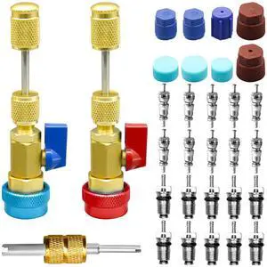 31Pcs R134A Valve Core Quick Remover Installer Tool Set, High Low Pressure AC Valve Core Removal Tool with R134A Valve Core AC Service Port Cap Valve Stem Kit for Refrigerant Air Conditioner System 31Pcs R134A Valve Core Quick Remover Installer Tool Set, High Low Pressure AC Valve Core Removal Tool with R134A Valve Core AC Service Port Cap Valve Stem Kit for Refrigerant Air Conditioner System
