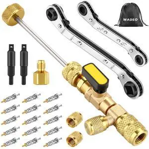 WADEO 23PCS Valve Core Removal Tool and HVAC Service Wrench Set | with 15 Upgraded Valve Core, Hex Bit Adapters & Storage Bag for R22 R12 R407 R404 R410 R32 R600 Refrigeration System WADEO 23PCS Valve Core Removal Tool and HVAC Service Wrench Set | with 15 Upgraded Valve Core, Hex Bit Adapters & Storage Bag for R22 R12 R407 R404 R410 R32 R600 Refrigeration System