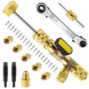 Dreyoo Valve Core Removal Tool HVAC, Valve Core Remover Installer Tool | 1 Pcs HVAC Service Wrench, 20 Pcs Valve Cores Seal, 5 Pcs Brass Nuts, 1 Pcs Valve Core Rod, 3 Pcs Hex Bit Adapters Dreyoo Valve Core Removal Tool HVAC, Valve Core Remover Installer Tool | 1 Pcs HVAC Service Wrench, 20 Pcs Valve Cores Seal, 5 Pcs Brass Nuts, 1 Pcs Valve Core Rod, 3 Pcs Hex Bit Adapters