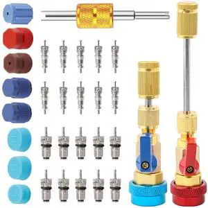 31Pcs R134A AC Valve Core Remover Installer Tool | High Low Pressure AC Valve Core Removal Tool, R134A Valve Core AC Service Port Cap Valve Stem Kit for Refrigerant AC System 31Pcs R134A AC Valve Core Remover Installer Tool | High Low Pressure AC Valve Core Removal Tool, R134A Valve Core AC Service Port Cap Valve Stem Kit for Refrigerant AC System