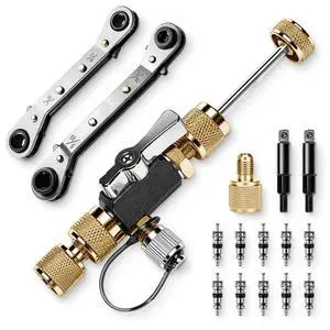 HVAC Valve Core Removal Tool Set,HVAC Service Wrench Set with Hex Bit Adapters,Dual Size SAE 1/4 to 5/16 Port, 5/16'', 3/8'' Refrigeration Service Wrench,10 Valve Core,20 Microns Vacuum HVAC Valve Core Removal Tool Set,HVAC Service Wrench Set with Hex Bit Adapters,Dual Size SAE 1/4 to 5/16 Port, 5/16'', 3/8'' Refrigeration Service Wrench,10 Valve Core,20 Microns Vacuum