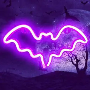 Halloween Bat Neon Sign Purple Bat LED Neon Light Sign for Wall Decor | Bat Shape Lamp with Battery or USB Powered for Halloween Party Bar Kids Room Décor Halloween Bat Neon Sign Purple Bat LED Neon Light Sign for Wall Decor | Bat Shape Lamp with Battery or USB Powered for Halloween Party Bar Kids Room Décor