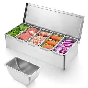 Pizza Topping Station, Condiment Station, Stainless Steel Pizza Topping Station with 5 Removable Containers for Salad Bar and Nacho Bar Topping Station and Grill Table Pizza Topping Station, Condiment Station, Stainless Steel Pizza Topping Station with 5 Removable Containers for Salad Bar and Nacho Bar Topping Station and Grill Table