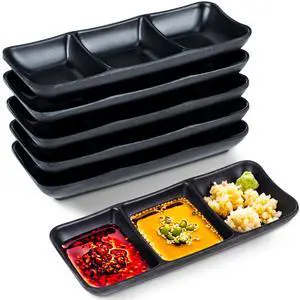 6 Pcs Dipping Sauce Bowls Soy Sauce Trays Dishes 3 Compartment | 7.6 x 3.4 Inch, Black Melamine, Divided Condiment, for Sushi, BBQ, Fondue, Hot Pot, Appetizer Snack Platter, Restaurant, Home 6 Pcs Dipping Sauce Bowls Soy Sauce Trays Dishes 3 Compartment | 7.6 x 3.4 Inch, Black Melamine, Divided Condiment, for Sushi, BBQ, Fondue, Hot Pot, Appetizer Snack Platter, Restaurant, Home