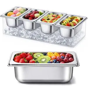 FoldTier Ice Chilled Condiment Caddy with 4 x 20 Oz Containers, 16.5 Inch Stainless Steel Condiment Server Chilled Serving Salad Containers for Fruit Seafood Vegetable Shrimp Cocktail FoldTier Ice Chilled Condiment Caddy with 4 x 20 Oz Containers, 16.5 Inch Stainless Steel Condiment Server Chilled Serving Salad Containers for Fruit Seafood Vegetable Shrimp Cocktail