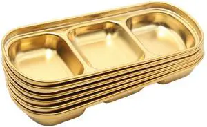 6pcs 8inch Stainless Steel Divided Dip Bowls,Sauce Bowl Korean Ketchup Bowl,Compartment Condiment Tray for Home/Restaurant (Gold, Triple Dipping Bowl) 6pcs 8inch Stainless Steel Divided Dip Bowls,Sauce Bowl Korean Ketchup Bowl,Compartment Condiment Tray for Home/Restaurant (Gold, Triple Dipping Bowl)