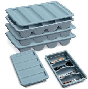 3 Pcs 20.5 x 11.9 x 3.7 Inch Silverware Organizer with Lid, Commercial 4-compartment Restaurant Kitchen Cutlery Tray, Plastic Silverware Storage Container, Condiments Holder (Grayish Blue) 3 Pcs 20.5 x 11.9 x 3.7 Inch Silverware Organizer with Lid, Commercial 4-compartment Restaurant Kitchen Cutlery Tray, Plastic Silverware Storage Container, Condiments Holder (Grayish Blue)