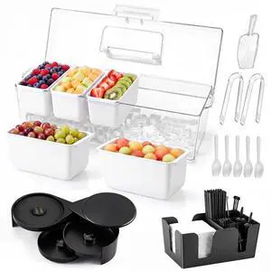 11 Pcs Condiment Caddy Server and Bartender Kit Include Fruit Caddy with Clips and Forks Margarita Salt Rimmer Bar Counter Organizer and Ice Shovel for Home Bar Outdoor Party Serving 11 Pcs Condiment Caddy Server and Bartender Kit Include Fruit Caddy with Clips and Forks Margarita Salt Rimmer Bar Counter Organizer and Ice Shovel for Home Bar Outdoor Party Serving