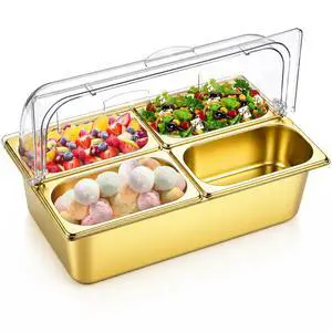 Countertop Food Serving Display Container and Clear Roll Top Cover Stainless Steel Food Serving Tray Buffet Condiment Dispenser Display Rack for Restaurant Kitchen (Gold,21 x 13 x 13'') Countertop Food Serving Display Container and Clear Roll Top Cover Stainless Steel Food Serving Tray Buffet Condiment Dispenser Display Rack for Restaurant Kitchen (Gold,21 x 13 x 13'')