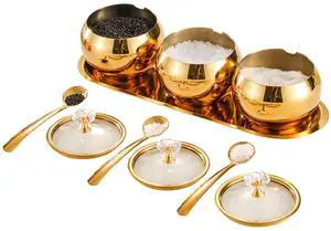 304 Stainless Steel Seasoning Containers Set, Condiment Jar Spice Container with Lid Spoon and Tray 304 Stainless Steel Seasoning Containers Set, Condiment Jar Spice Container with Lid Spoon and Tray