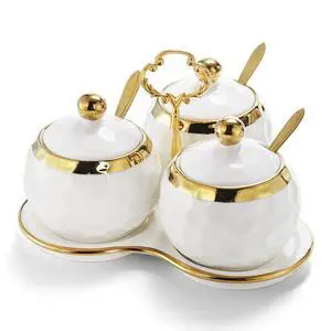 Foraineam Porcelain Condiment Pot Sugar Bowl Spice Jars with Lid, Spoon and Tray, Salt Container Spice Box Seasoning Pots, White Sugar Salt Bowls Set for Kitchen, Restaurant, Coffee Bar, Set of 3 Foraineam Porcelain Condiment Pot Sugar Bowl Spice Jars with Lid, Spoon and Tray, Salt Container Spice Box Seasoning Pots, White Sugar Salt Bowls Set for Kitchen, Restaurant, Coffee Bar, Set of 3
