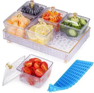 NiHome Ice Chilled Party Platter Tray with 6 Sections & Covers for Salads, Fruits, Condiments, Appetizers, BPA-Free Plastic, Ice Storage to Keep Food Fresh for Indoor & Outdoor Parties, BBQs, Picnics NiHome Ice Chilled Party Platter Tray with 6 Sections & Covers for Salads, Fruits, Condiments, Appetizers, BPA-Free Plastic, Ice Storage to Keep Food Fresh for Indoor & Outdoor Parties, BBQs, Picnics