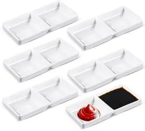 Gejoy 6 Pcs Dual Dipping Sauce Bowls Soy Sauce Dish Bowls Two Compartments Party Trays Divided Fondue Plates for Restaurant Kitchen Sushi Soy (White) Gejoy 6 Pcs Dual Dipping Sauce Bowls Soy Sauce Dish Bowls Two Compartments Party Trays Divided Fondue Plates for Restaurant Kitchen Sushi Soy (White)