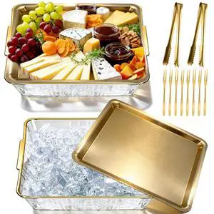 2 Set Chilled Serving Tray for Christmas Parties Ice Chilled Party Platter Charcuterie Serving Board Cold Dish Dip with Forks Tongs for Fruit Seafood Vegetable Appetizer (11.81",Gold) 2 Set Chilled Serving Tray for Christmas Parties Ice Chilled Party Platter Charcuterie Serving Board Cold Dish Dip with Forks Tongs for Fruit Seafood Vegetable Appetizer (11.81",Gold)